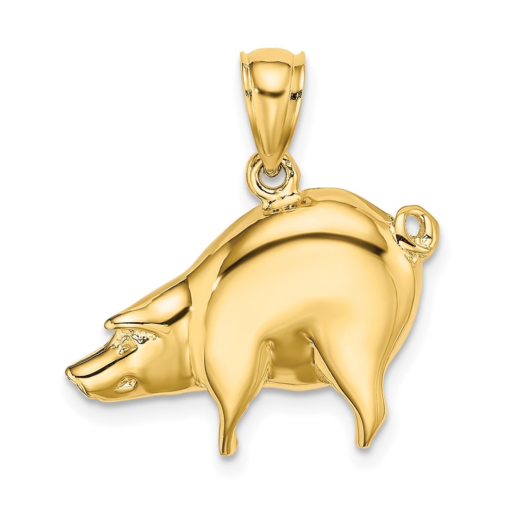 14k Yellow Gold Polished Farm Animal Pig Piglet Necklace Charm Pendant